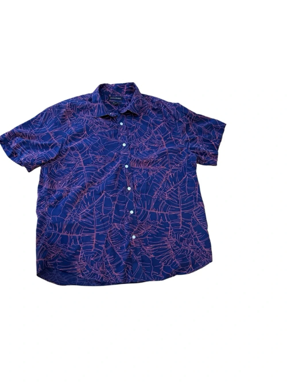 Banana Republic Short-Sleeve Button-Down Shirt in Navy with Red Leaf Print